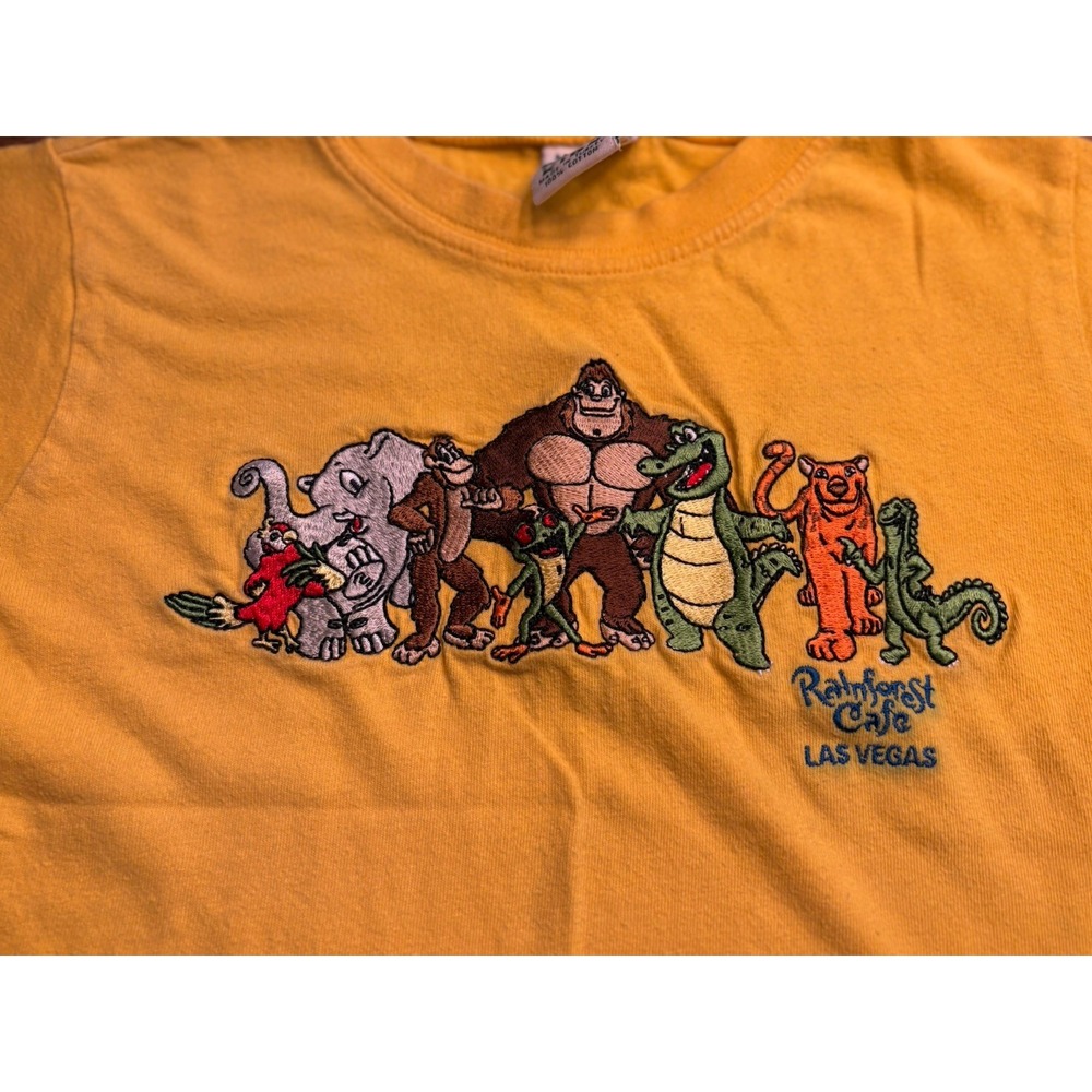 Vintage Rainforest Cafe Souvenir T Shirt Youth XS Yellow Embroidered Print 90s